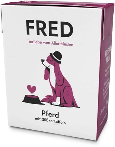 FRED Nassfutter Hund Pferd mit Süßkartoffeln – Monoprotein – 48 % Pferdefleisch in Lebensmittelqualität – Getreidefrei – hypoallergen – für Sensible Hunde – 390g Tetra Pak