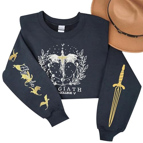 Embroidered Fourth Wing Sweatshirt - Embroidery 4th Wing Hoodie - Basgiath War College Dragon Rider Shirts - Gift for Fantasy Bookish T-shirt - Fly or Die Bookish Fantasy Gift for Women Men (Fourth Wing - 1, Black, S)