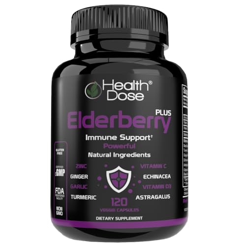 Health Dose Elderberry Plus Capsules ā Immune Support Supplement with Vitamins C, D3, Zinc, Selenium & 11 Ingredients for Year-Round Wellness ā 120 Veggie Capsules, 2-Month Supply
