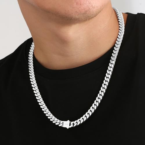 KRKC&CO Silver Cuban Link Chain for Men, Gift for Him Husband Dad, 8/10/12mm 316l Stainless Steel and 925 Sterling Filled, 24K Plated Miami Necklace Jewelrys, Cadena de Plata4