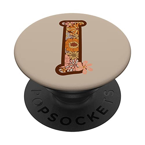 Retro Boho Groovy Floral Letter I Initial Monogrammed Daisy PopSockets Swappable PopGrip