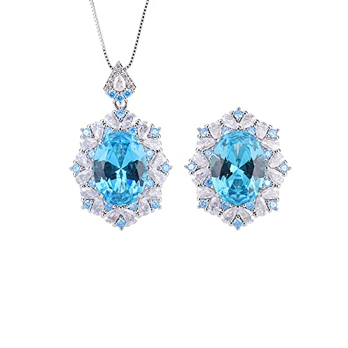 Juego de joyas de esmeralda y zafiro con collar y anillo de boda de 13x18mm