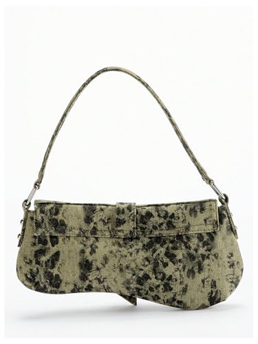 Image of QWINEE Women's Y2K Leopard Print Shoulder Bag Denim Handbags Retro Cheetah Purses Top Handle Buckle Clutch Underarm Bag