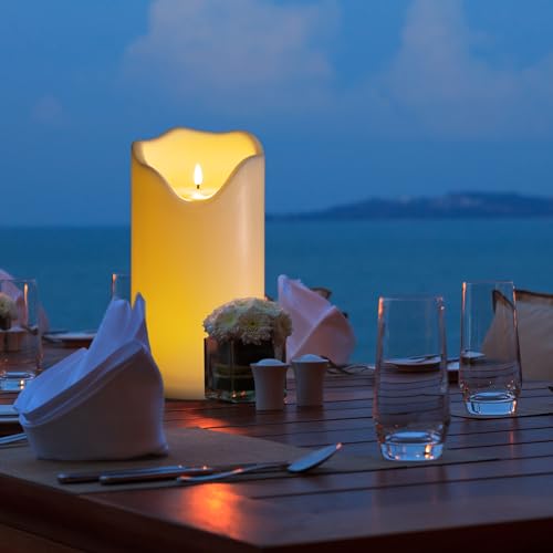 Image of 12 inch x 6 inch Waterproof Outdoor Flameless Candles Battery Operated LED Flickering Pillar Candles with Remote and Timer for Indoor Outdoor Lanterns, Long Lasting, White Large, 1 Pack