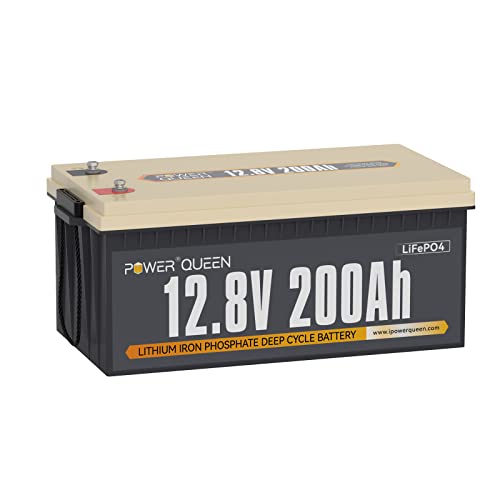 POWER QUEEN 12.8V 200Ah LiFePO4 Battery, 2560Wh Lithium Iron Phosphate Battery, 4000+ Cycles, 10 Years Lifespan, Used for Solar Off Grid, RV Camper, Home Energy Storage, Power Failure Supply