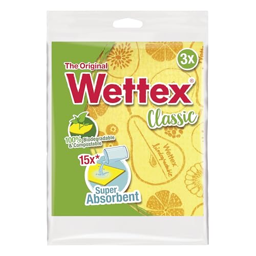Vileda Wettex Classic Sponge Cloth | Pack of 3 | Sustainable Cleaning Cloth, Biodegradable and compostable | Non-Abrasive, reusuable and Rewashable | Streak-Free Multi-Purpose Wipes for Home Cleaning