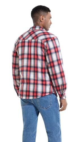 Image of Men's Sherpa Cotton Flannel Shirt Jacket Plaid Button Coat Pocket