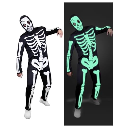 Funidelia Disfraz de esqueleto brilla en la oscuridad para hombre, Talla L Esqueleto, Calavera - Traje para adultos para fiestas, Carnaval y Halloween