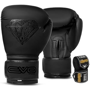 EVO Boxing Gloves with Hand Wraps for Men and Women with Leather Pro Gel for Muay Thai Kick Boxing Sparring Fighting & Training