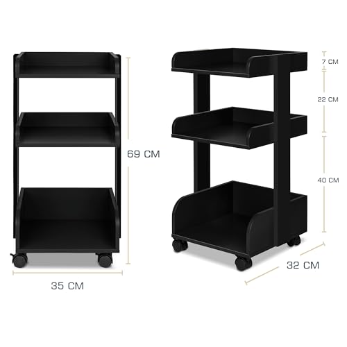 Miniatura 3 de Bomoe Carro De Cocina Con 4 Ruedas Bloqueables Y 3 Estantes Bosse - Madera Fsc Carro Para Servir Carro Para Manualidades Mesa Mueble Auxiliar Cocina 32x35x69cm Negro