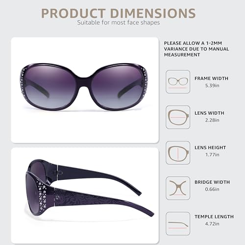 Image of LVIOE Polarized Sunglasses for Women Rhinestone Design Wrap Around Shades