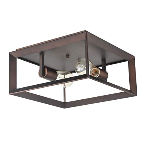 Image of Dazhuan Vintage Industrial 2 Lights Metal Square Cage Chandelier Flush Mount Ceiling Light Lamp