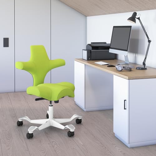 Image of HAG Capisco Standard Chair-White Frame-Upholstered Bright Green