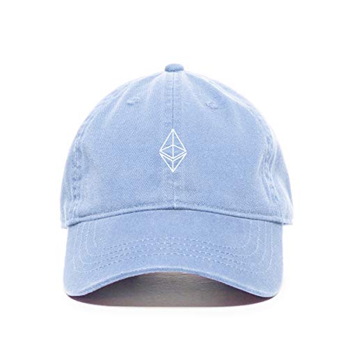 Tech Design Ethereum Cryptocurrency Baseball Cap Embroidered Cotton Adjustable Dad Hat Light Blue