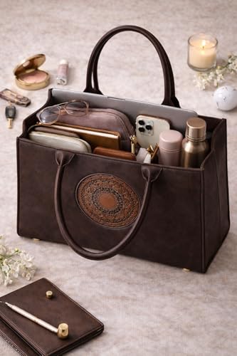 Image of Women's Leather Tote Bag | Structured for Office, Casual, Party & Formal Use | Stylish Shoulder Carry Tote (Black)