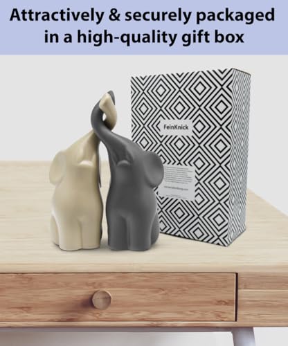 Loving pair of elephants in beige & grey - modern ceramic sculpture as a set - decoration figure 16cm high - elephant well suited as a gift - 3