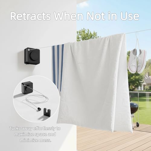 15.7Ft Retractable Clothesline Indoor & Outdoor, Heavy Duty Anti-Sag Wall Mounted Stainless Steel Laundry Drying Line for Balcony, Laundry Room, Bathroom, Motorhome, Dormitory, Travel by Augonla - Image 3