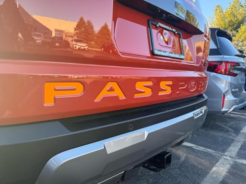 Image of Rear Inserts Tailgate Letters Compatible with 2025 2026 Passport Models, 3D Raised & Strong Adhesive Abs Plastic Rear Emblems Decals Letters, NOT Thin Decals- Orange