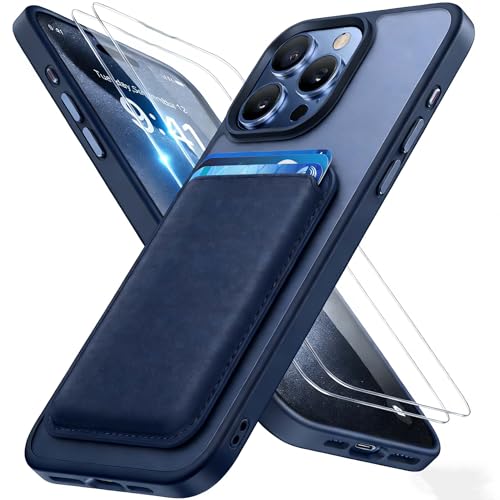 Miracase Magnetic Adhesive Card Holders Phone Card Case for iPhone 15 Pro Max Case 6.7 inch, Dark Blue