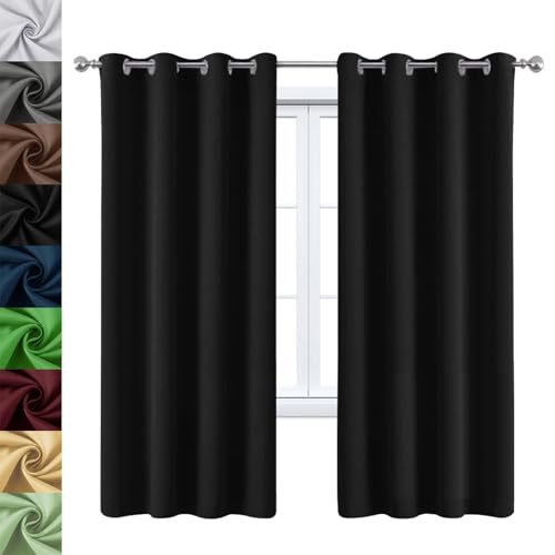WUXXIANG Cortinas Opacas con Ojales 185 x 150 cm Protección de La Intimidad Protección Solar, Cortinas Salon Modernas para Riel, con Corbatas, para Dormitorio, Cocina, Negro