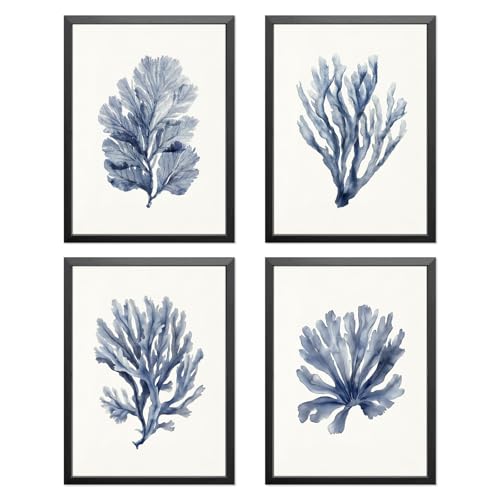 Œuvre d'art mural corail bleu 30x40 déco bohème minimaliste salon chambre lot de 4