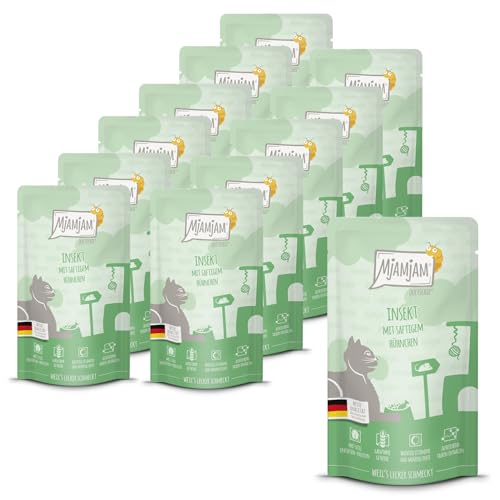 MjAMjAM - Premium Nassfutter für Katzen - Quetschie Insekt mit saftigem Hühnchen 125g, 12er Pack (12 x 125g), naturbelassen mit extra viel Fleisch