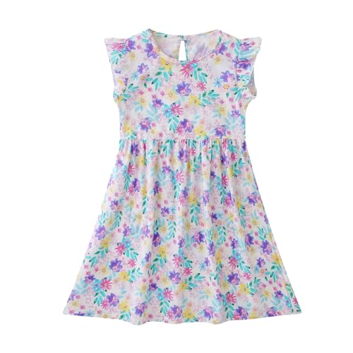 Floral Beach Dress for Kids Girls Sleeveless Round Neck Cotton Summer Casual Frocks Toddler Girls Cute Trendy Outfits