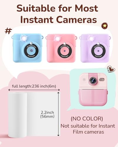 Image of 5 Rolls White Paper Refill Compatible with ESOXOFFORE & Liscuty P02 (NOT for K23) & Most Kids Cameras, Compatible with NDYIN D20 D21 Phomemo Memoking T02 M02 Printer Paper, 56MM*6M /Roll, BPS /BPA-Free