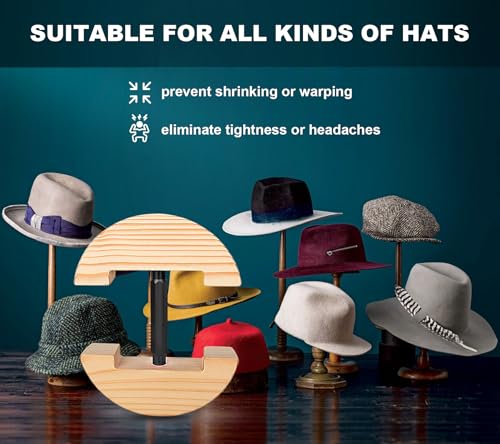 Image of Hat Stretcher for Fitted Hats, Cowboy Hat Stretcher Fitted Hat 7 to 8 1 /2, Adjustable Wooden Hat Jack Stretcher Fits All Caps
