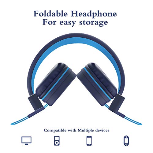 Elecder I37 Kids Headphones Children Girls Boys Teens Foldable Adjustable On Ear Headphones 3.5Mm Jack Compatible Cellphones Computer Mp3/4 Kindle School Tablet Blue/Light Blue #TOP3