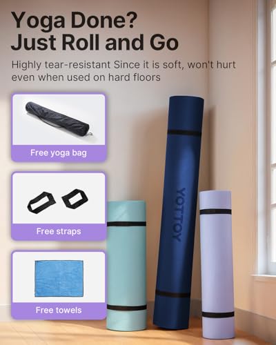 YOTTOY Large Yoga Mat (75 * 52 * 1/2inch),Extra Wide TPE Exercise Mat,Non-Slip Workout Mat for Pilates, Fitness, Barefoot, Home Gym Studio with Strap and Towel (Blue, 75 * 52 * 1/2inch)
