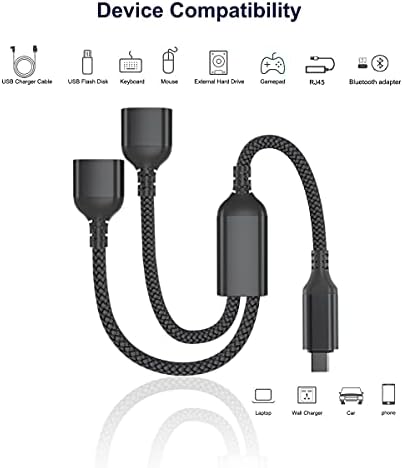 RUXELY USB-C OTG Splitter Y Cable,Type C to Dual USB 2.0 Adapter,C Male to Double Female Converter Split Cord for MacBook 2022,iPad 10 Air 5 Mini 6,Samsung Galaxy Note 10 20 S20 S21 S22 FE Ultra Plus