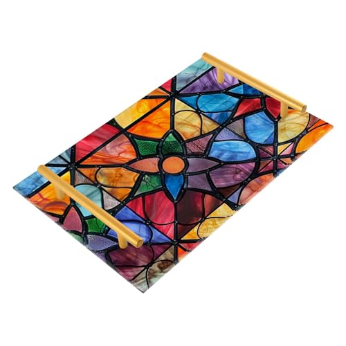 Vassoio rettangolare decorativo in vetro colorato bohémien con manici vassoi per tavolino da caffè per gioielli profumo per bevande che servono bandejas para desayuno baratas