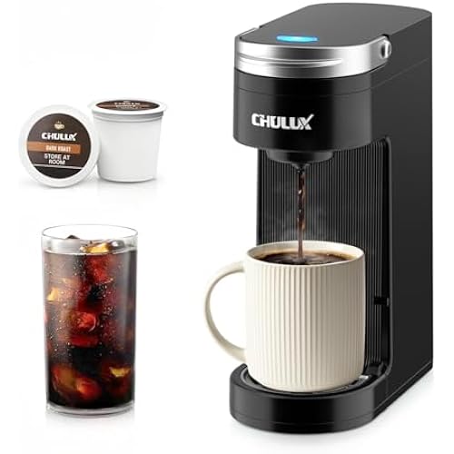 CHULUX Slim Single Serve Coffee Maker for K Cup, Fast Brewing, Matte Black