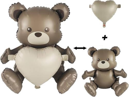 Image of Rozi Decoration Big Size Teddy Bear Foil Balloon with Heart Foil Balloon Set of 1 Pcs | Teddy Bear Foil Balloon | Anniversary Teddy Bear Balloon Decoration | Valentine Day Decoration Items