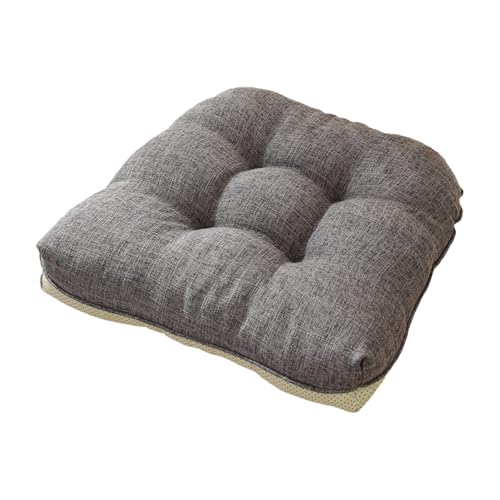 Aikenn 綿と麻の素材、クッション、パールコットンの詰め物、固定針技術、滑り止めストラップ、複数のシーンに適し、長時間快適に座れる、クッション、ストラップ付きの厚手のチェアクッション、2個セット、ふわふわ、ふわふわ、洗濯機洗い可能、二重滑り止め、四季対応ダイニングチェアクッション、46x43x9 cm (1, ダークグレー)