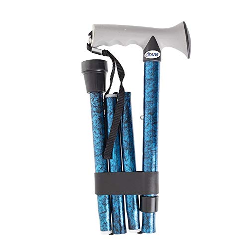 Drive DeVilbiss Gel Handle Cane Folding Walking Stick in Blue Crackle