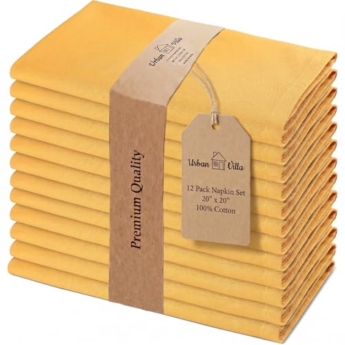 Urban Villa Cloth Napkins Cotton 20x20 (Set of 12) Mustard