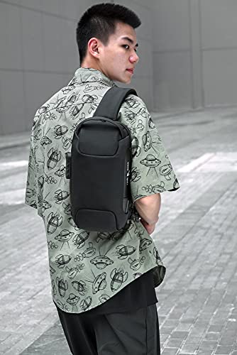 WEIXIER Bolsa masculina casual de couro para corrida Bolsa de mão do homem de couro Preto
