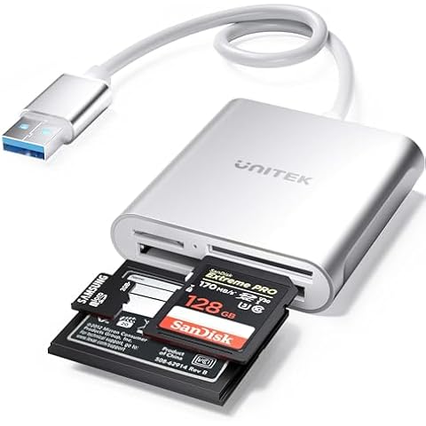 USB SD Card Reader, Unitek USB 3.0 Memory Card Reader Writer Compact Flash Card Adapter for CF/SD/TF Micro SD/Micro SDHC/MD/MMC/SDHC/SDXC UHS-I Card for Windows, Mac – Aluminum [Upgrade Version] Cover