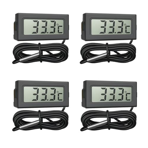 4 Mini Thermomètre Numérique, Thermomètre Digital LCD Moniteur de Température avec 1m Sonde Externe pour Reptiles Réfrigérateur Congélateur...