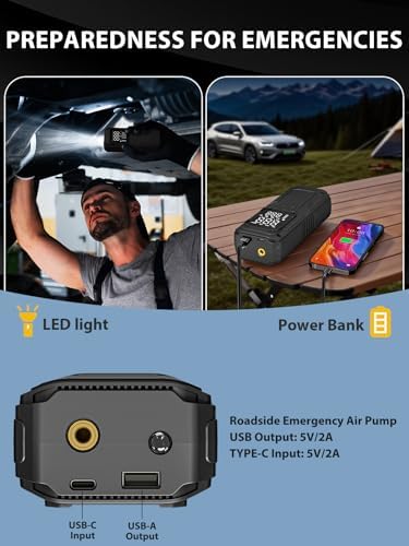 Portable Car Tire Inflator Cordless Tire Inflator Pump 150psi Air Compressor 5X Fast Inflating Mini Inflator Pump with LED Light Mobile Power Supply for Cars, Motorcycles, Bicycles, and Ball Air Pumps - 4