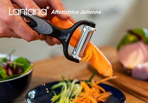 Lantana Pelapatate 3 in 1/Pelaverdura e Frutta/Affettatrice alla Julienne. 3 Peeler in 1 per Pelare Velocemente Patate, Carote e Ogni Tipo di Verdura e Frutta. Nero/Grigio/Acciaio Inossidabile - immagine 5