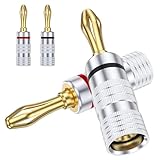 MOSAWG バナナプラグ赤＋黒、24k金メッキbanana plugs スピーカーケーブルコネクター アルミメタルシェル 12AWG～18AW (4個（2ペア, バナナプラグ)