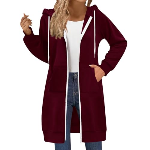 CRTNCEM Womens Zip up Oversized Hoodies Drawstring Long Sleeve Warm Full Zipper Long Fleece Sweatshirts Jacket with Pockets