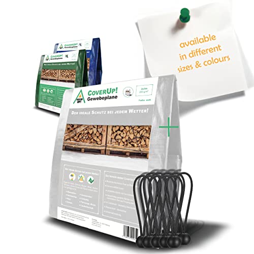 CoverUp! Tarpaulin 2 x 3 m - White, 200g/m² - Tarpaulin Waterproof Heavy Duty - Cover for garden, furniture, pool, boat, outdoor, camping or as a ground sheet - Tarpaulin sheet with 10 bungee cords