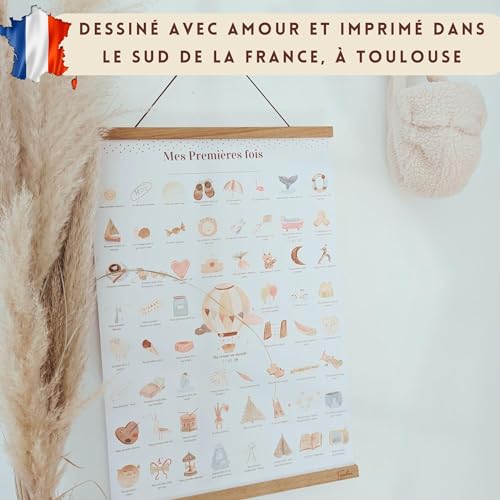 TIPICHOU Affiche mes premières fois à tamponner Cadeau naissance bébé fille garcon, boite souvenir parents, femme enceinte jeune maman (COFFRET Affiche A2+Cadre baguette+Tampon) – vue 5