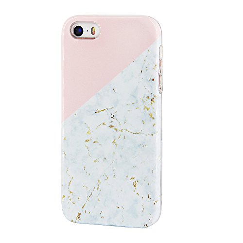 uCOLOR Gold Marble Compatible for iPhone SE 1st(2016) 5S 5 Case Pink Geometric Dual-Layer Hard Back+Flexible TPU Protective Cover for iPhone SE 1st 2016/5S/5