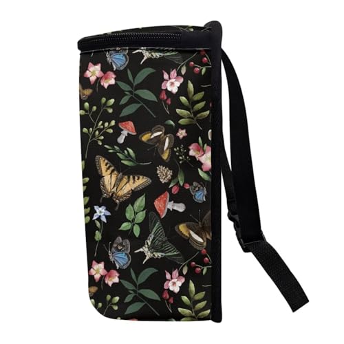 Image of Talayituse Mushroom Butterfly Flower Print Car Trash Bin, Large Size Auto Trash Can Adjustable Portable Garbage Can with Lid, Vehicle Hanging Bag for Headrest Front Back Seat