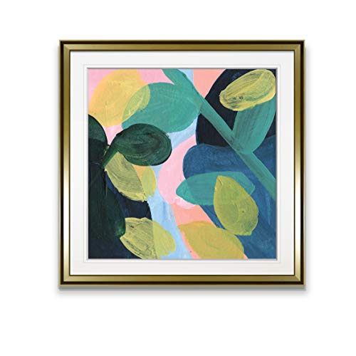 May Branches I Abstract Wall Art with Gold Frame Green Leaves Artwork Nature Pictures Floral Art Framed art Prints Leaf Wall Painting Fine Giclee Home Decor - Gold Frame
